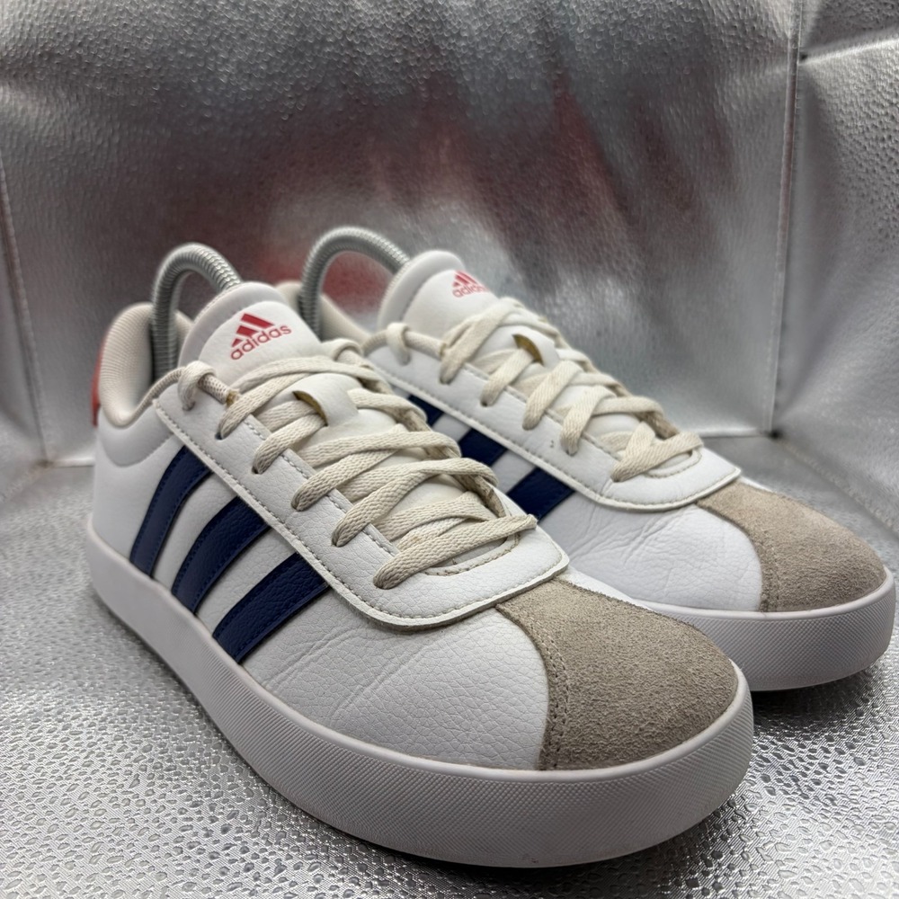 Size 5 Adidas VL Court 3.0 White Navy Blue Stripes Mens Athletic Shoes IE6224